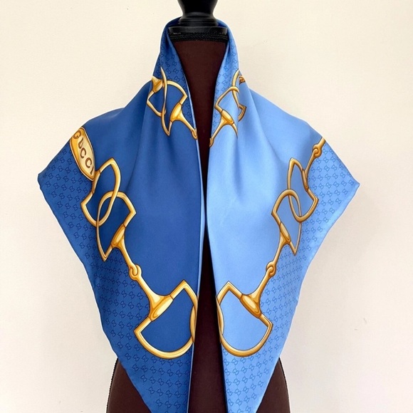 Gucci Accessories - Gucci Elegant Blue and Gold Equestrian Scarf